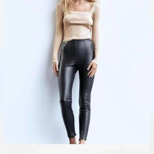 ZARA Black Faux Leather Pants Side Zip and Ankle Zips Sz XS Baddie Urban